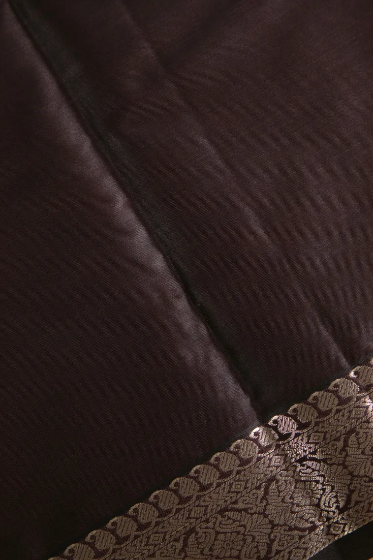Chocolate Brown Soft Silk Sarees with Bronze Zari Geometric Shapes view 3