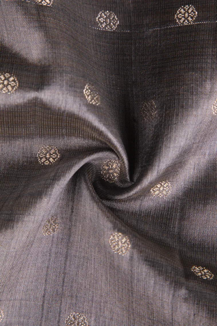 Gray Black Raw Silk Sarees with Antic Zari Puttas view 4