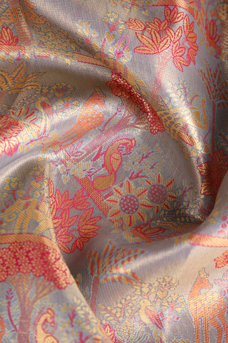 Gray Black Apoorva Silk Sarees with Copper Zari Floral Patterns view 4