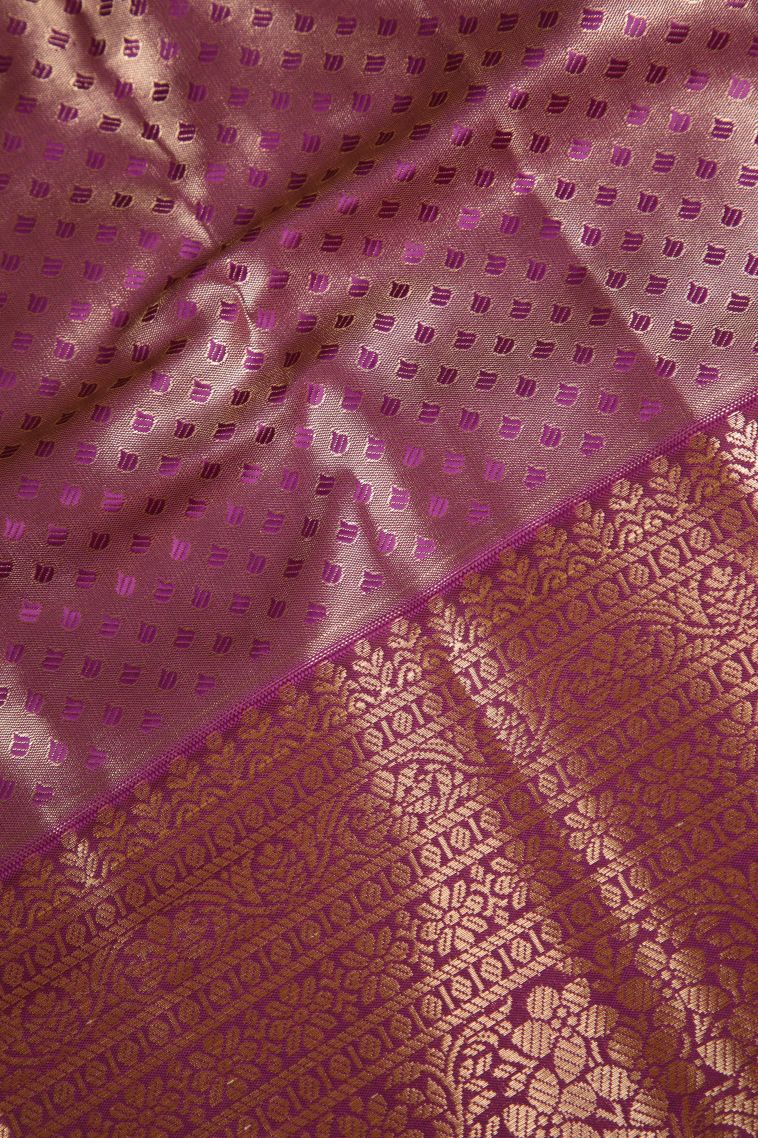 Salmon Pink Apoorva Silk Sarees Copper Zari with Floral Patterns view 3
