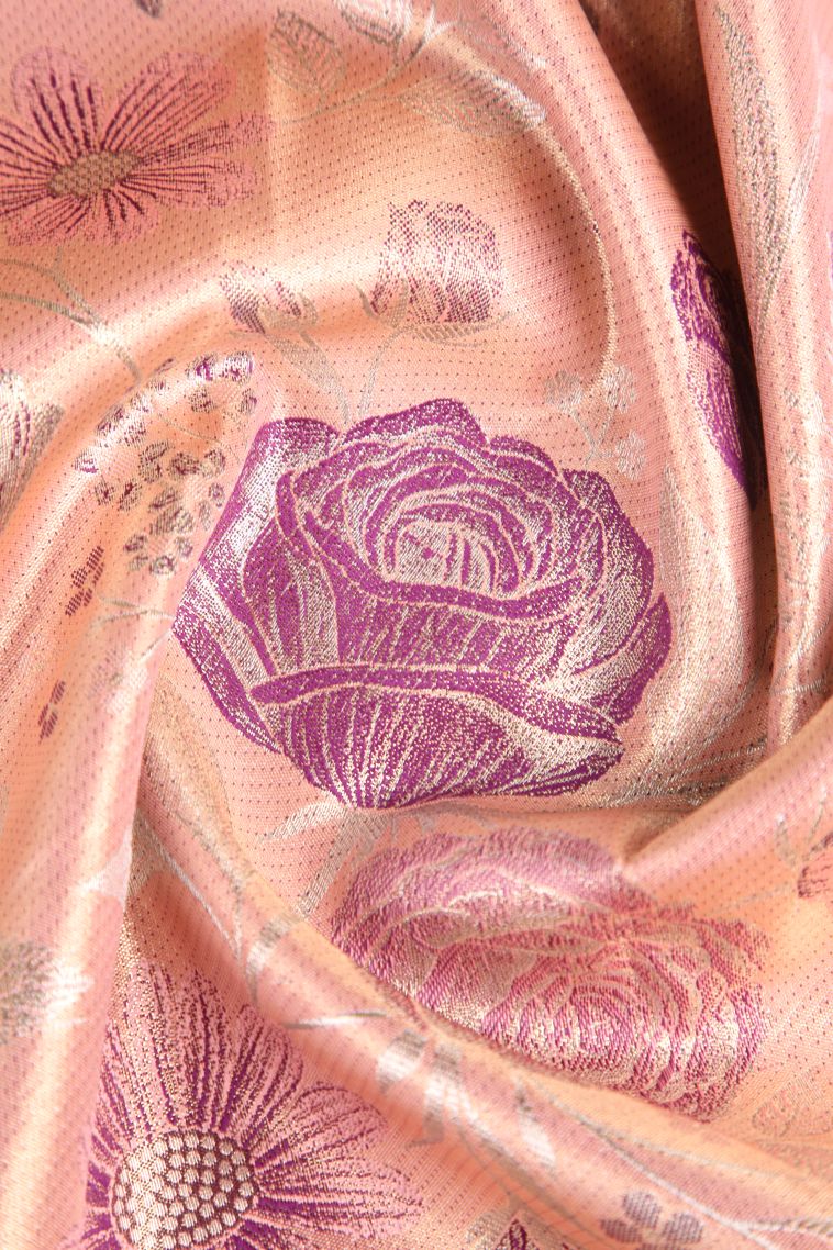 Salmon Pink Apoorva Silk Sarees Copper Zari with Floral Patterns view 4