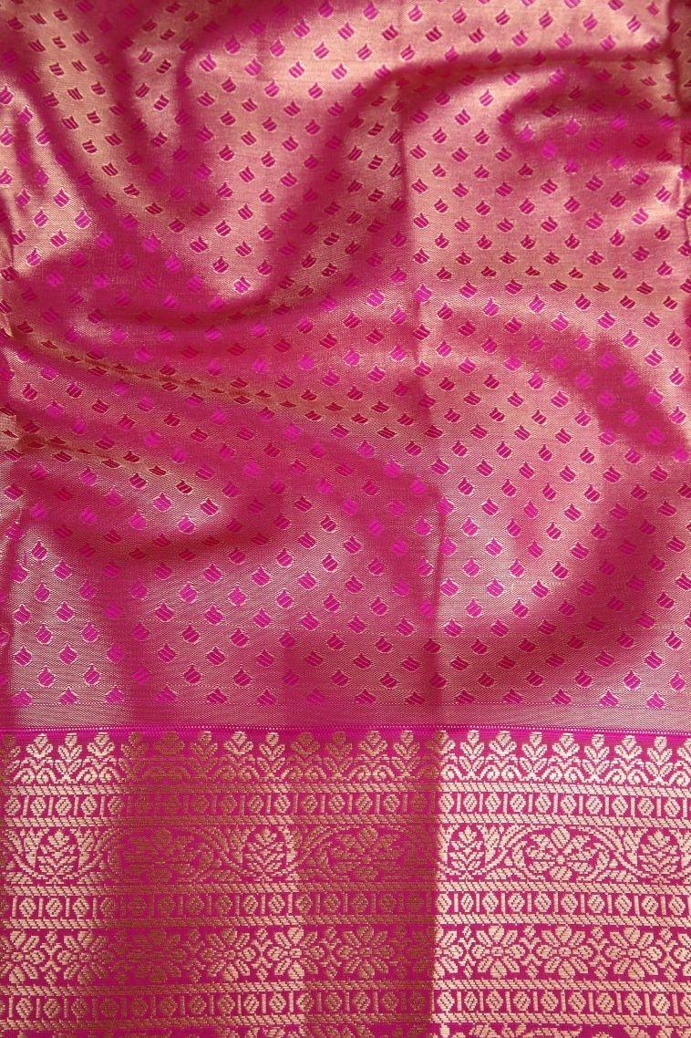 Merigold Orange Apoorva Silk Sarees Gold And Silver Zari with Floral Patterns view 3