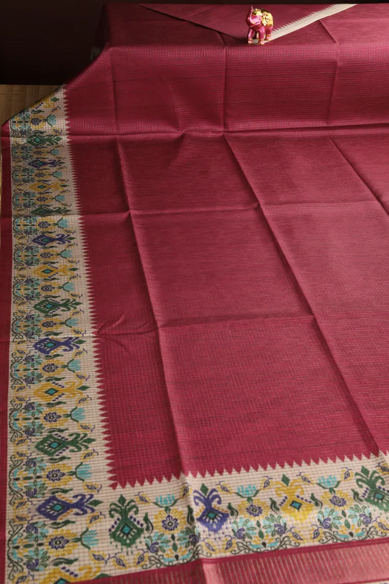 Rosewood Pink Tussar Saree Without Zari With Checks view 2