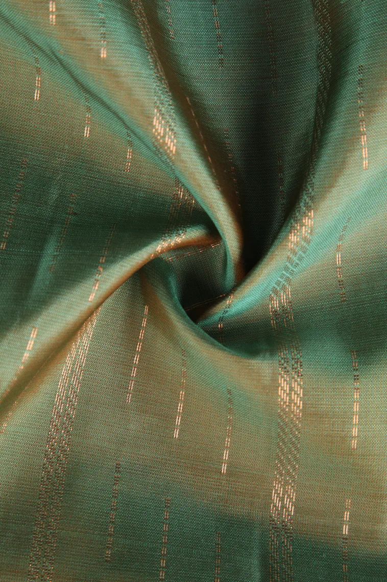 Pistachio Green Soft Silk Saree with Copper Zari Stripes view 4