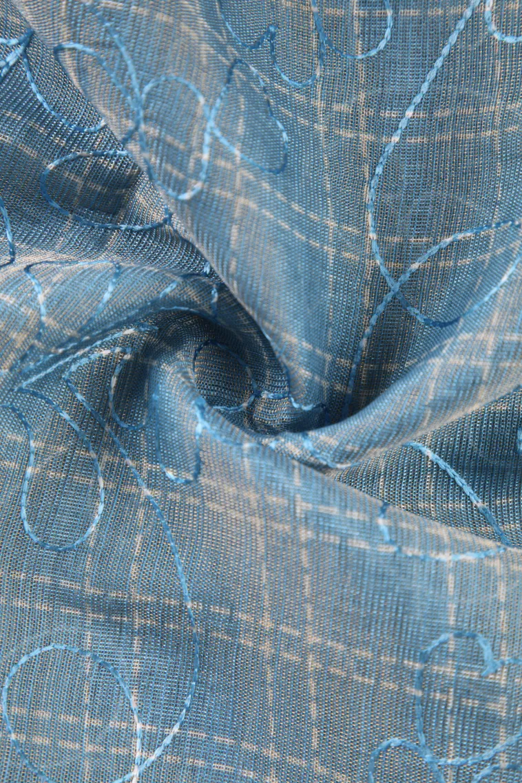 Cerulean Blue Linen Saree Without Zari With Embroidary view 4