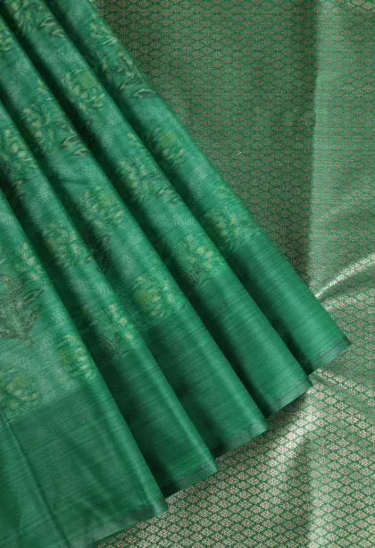 Parakeet Green Soft Silk Sarees Without Zari With Floral Patterns
