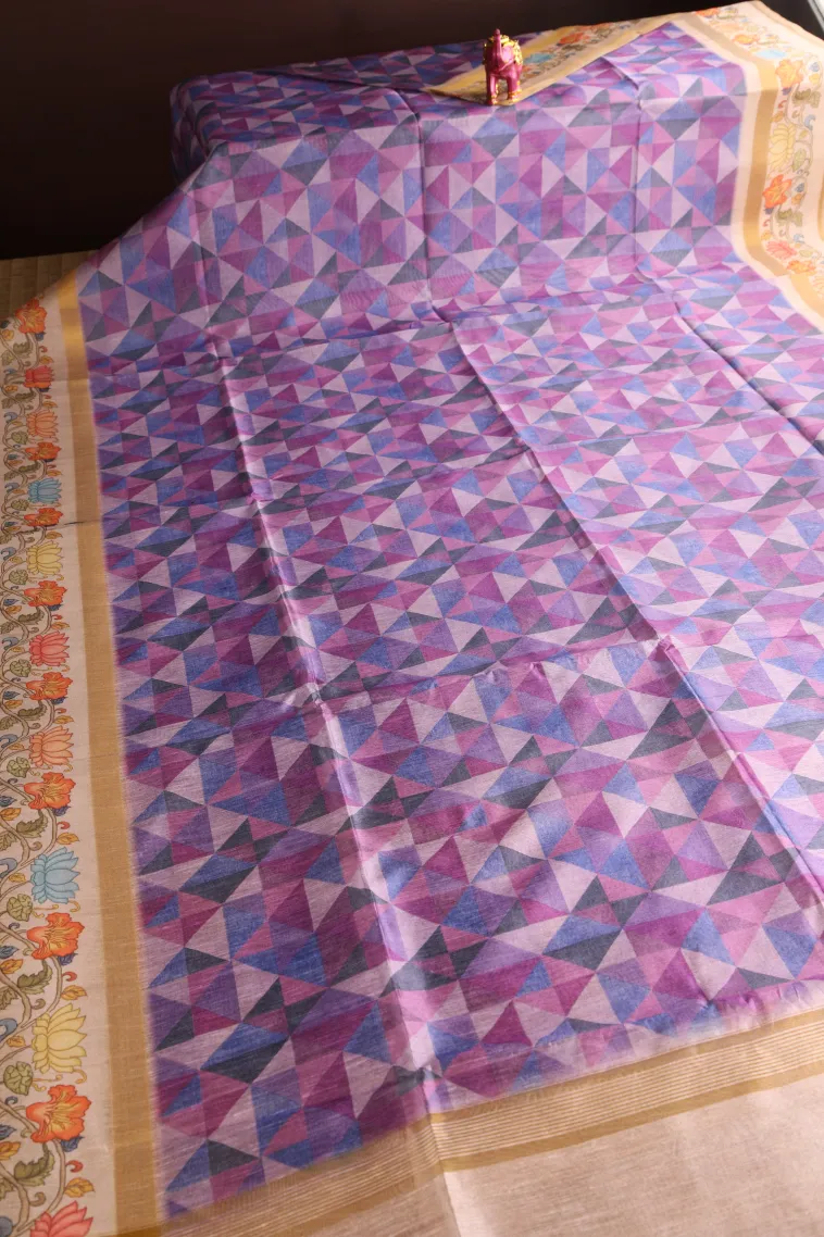 Lavender Purple Jute Sarees Without Zari With Geometric Shapes view 2