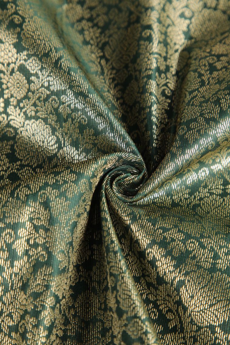 Bottle Green Apoorva Silk Sarees with Copper Zari Floral Patterns view 4