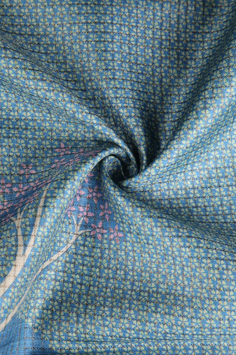 Cerulean Blue Tussar Saree Without Zari With Birds Mottif view 4