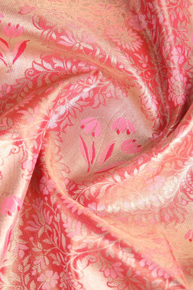 Lemonade Pink Apoorva Silk Sarees Gold And Silver Zari with Floral Patterns view 4