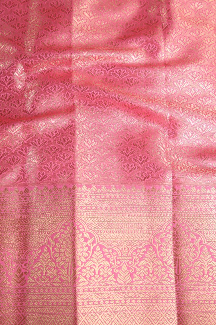 Lemonade Pink Apoorva Silk Sarees Gold And Silver Zari with Floral Patterns view 3