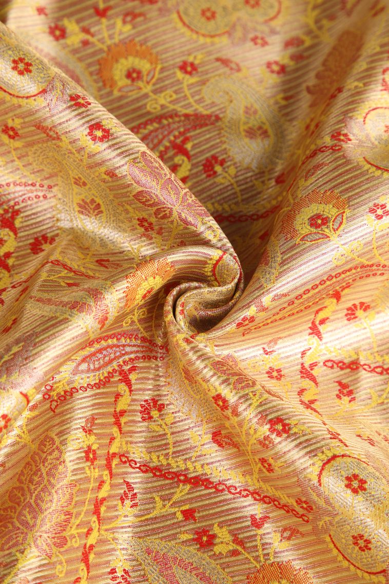 Gold Apoorva Silk Sarees with Copper Zari Floral Patterns view 4