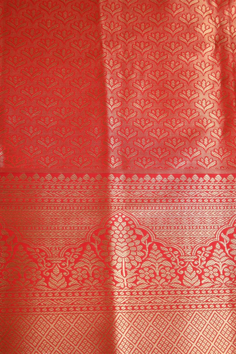 Gold Apoorva Silk Sarees with Copper Zari Floral Patterns view 3