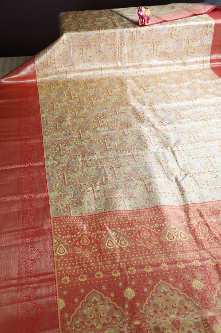 Gold Apoorva Silk Sarees with Copper Zari Floral Patterns view 2