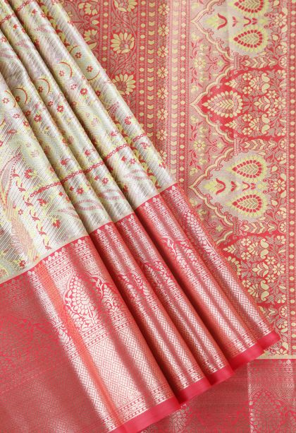Gold Apoorva Silk Sarees with Copper Zari Floral Patterns