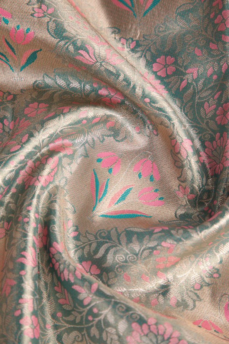 Sage Green Apoorva Silk Sarees with Copper Zari Floral Patterns view 4