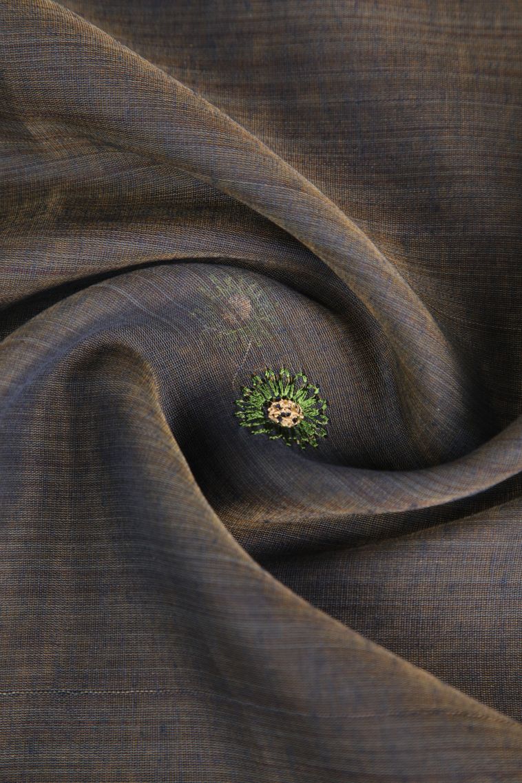 Damp Black Chanderi Cotton Sarees Gold Zari with Floral Puttas Embroidary view 4