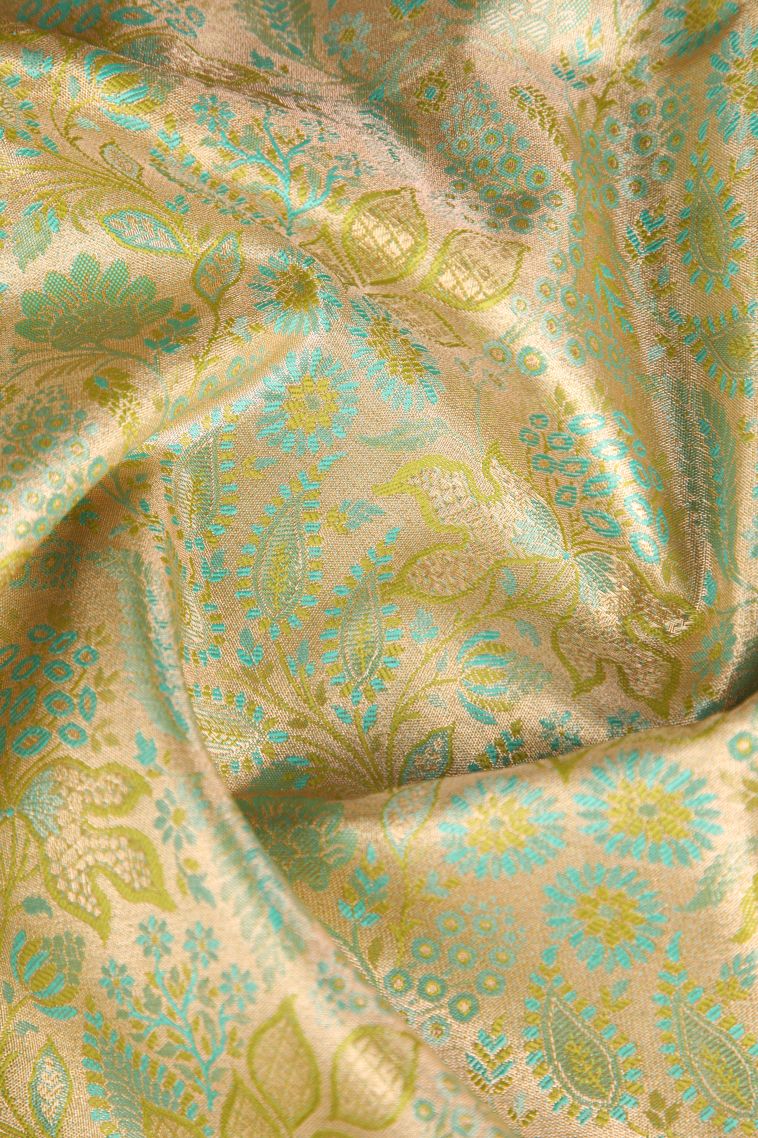 Shortbread Yellow Apoorva Silk Sarees Silver Zari with Floral Patterns view 4