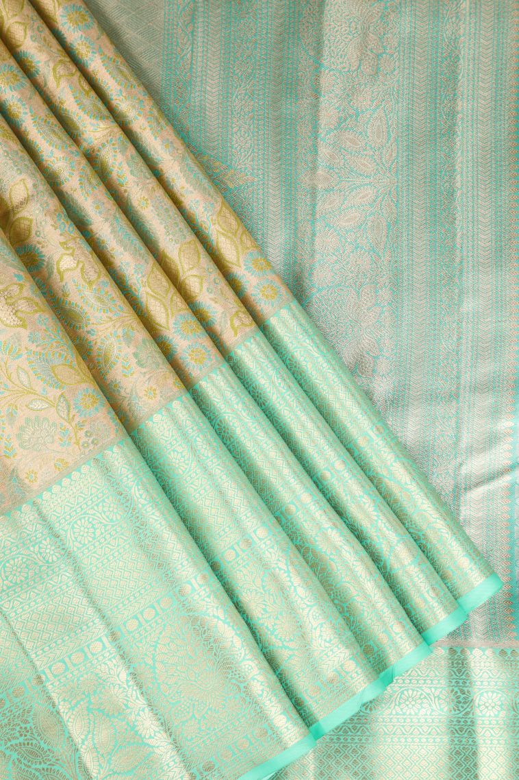 Shortbread Yellow Apoorva Silk Sarees Silver Zari with Floral Patterns