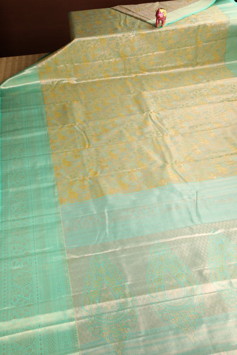 Shortbread Yellow Apoorva Silk Sarees Silver Zari with Floral Patterns view 2