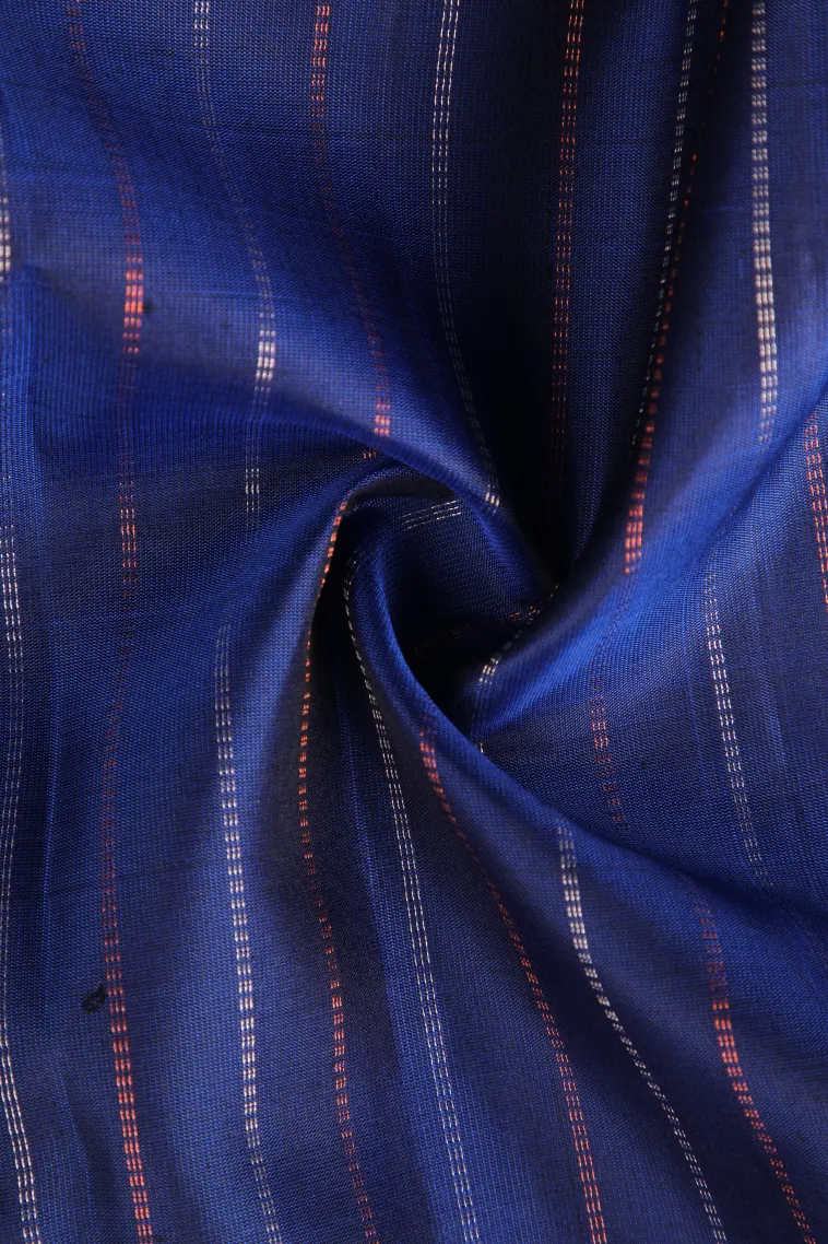 Navy Blue Soft Silk Saree with Copper And Silver Zari Straipes And Puttas view 4