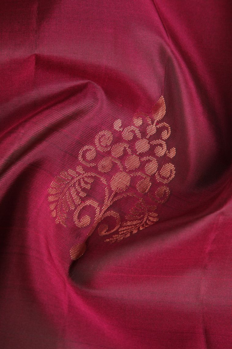 Apple Red Soft Silk Saree Copper Zari with Floral Patterns view 4
