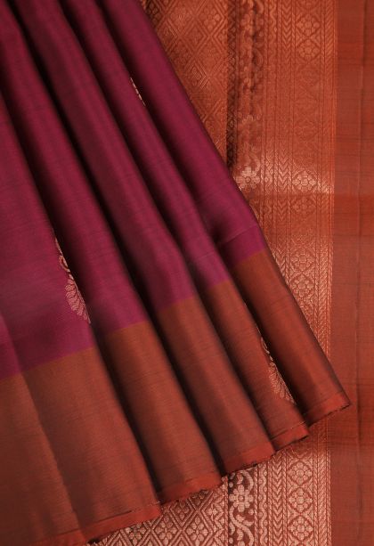 Apple Red Soft Silk Saree Copper Zari with Floral Patterns