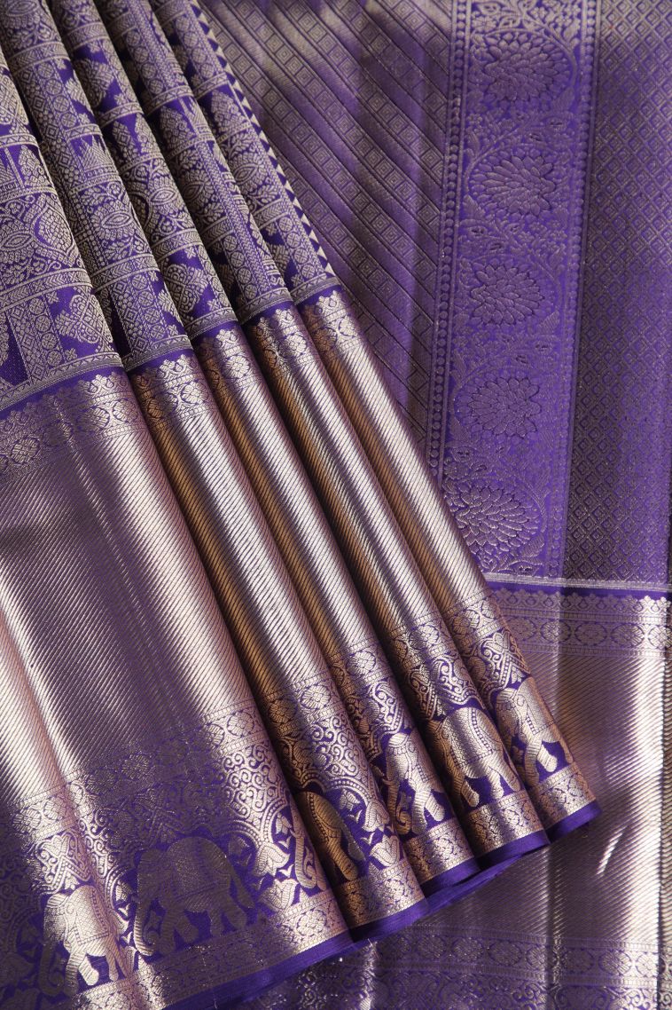 Berry Blue Kanchipuram Silk Sarees with Gold Zari Jamandery Pattern view 1