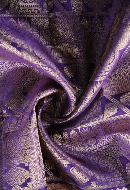 Berry Blue Kanchipuram Silk Sarees with Gold Zari Jamandery Pattern