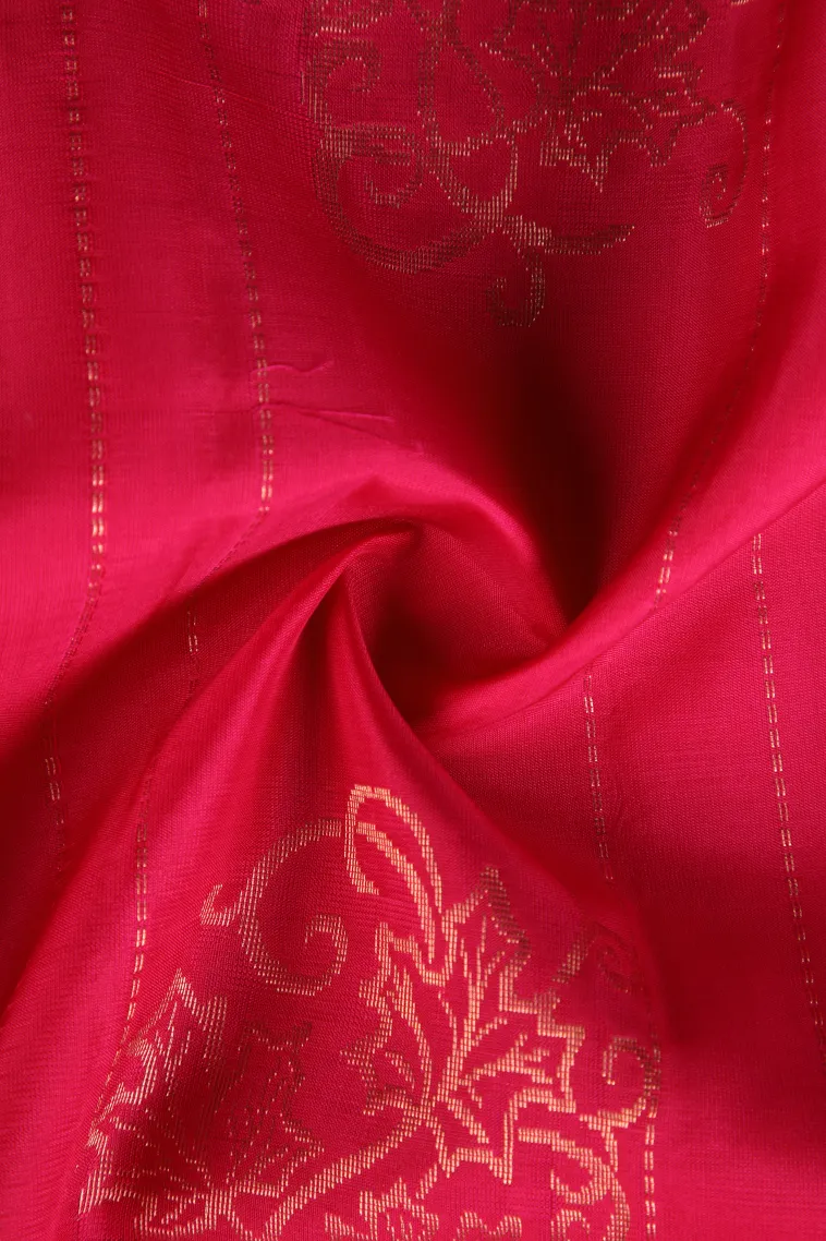 Punch Pink Soft Silk Saree with Copper Zari Straipes And Puttas view 4