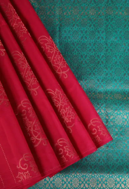 Punch Pink Soft Silk Saree with Copper Zari Straipes And Puttas