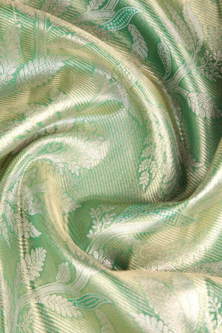 Mint Green Apoorva Silk Sarees Gold And Silver Zari with Leaf Pattern view 4