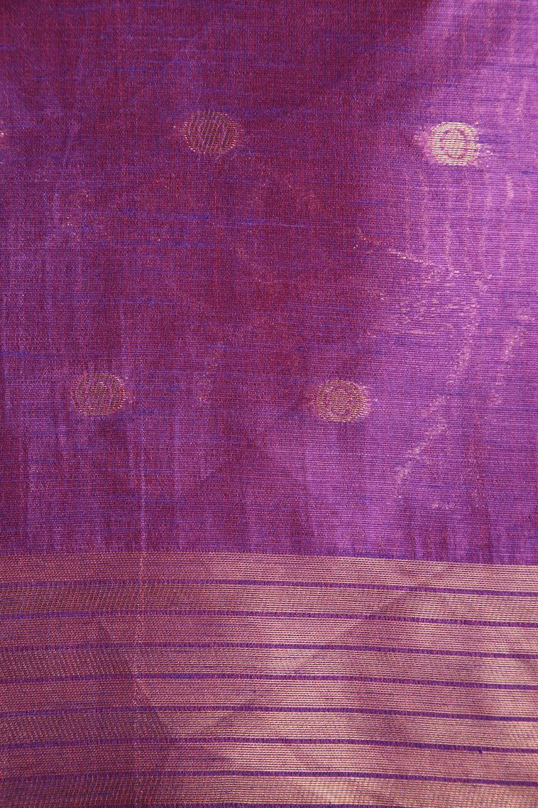 Magenta Purple Raw Silk Sarees with Copper Zari Puttas view 3