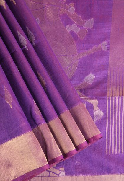 Magenta Purple Raw Silk Sarees with Copper Zari Puttas