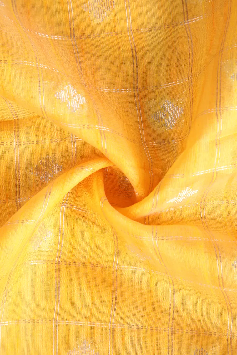 Lemon Yellow Raw Silk Sarees with Gold And Silver Zari Checks And Puttas view 4