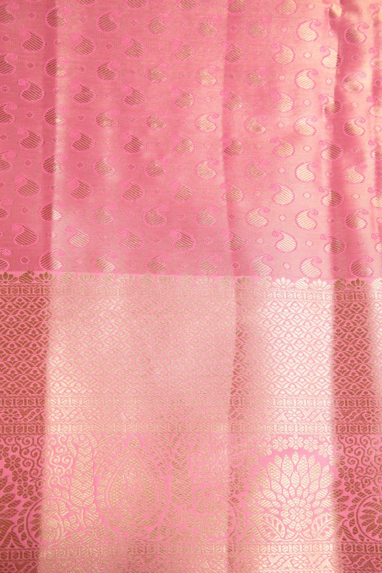 Pistachio Green Apoorva Silk Sarees with Copper Zari Floral Patterns view 3
