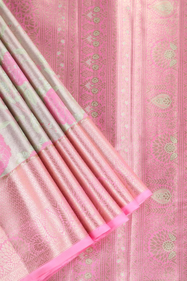 Pistachio Green Apoorva Silk Sarees with Copper Zari Floral Patterns