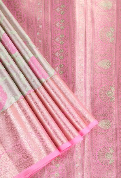 Pistachio Green Apoorva Silk Sarees with Copper Zari Floral Patterns