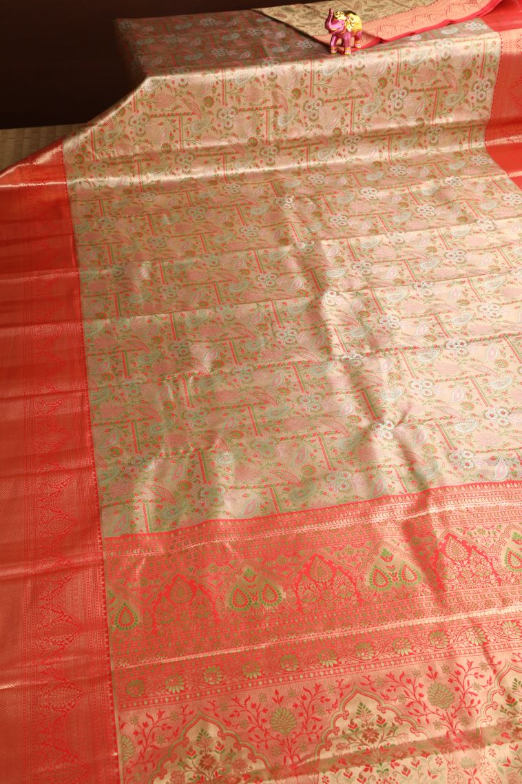Gold Apoorva Silk Sarees with Copper Zari Floral Patterns view 2