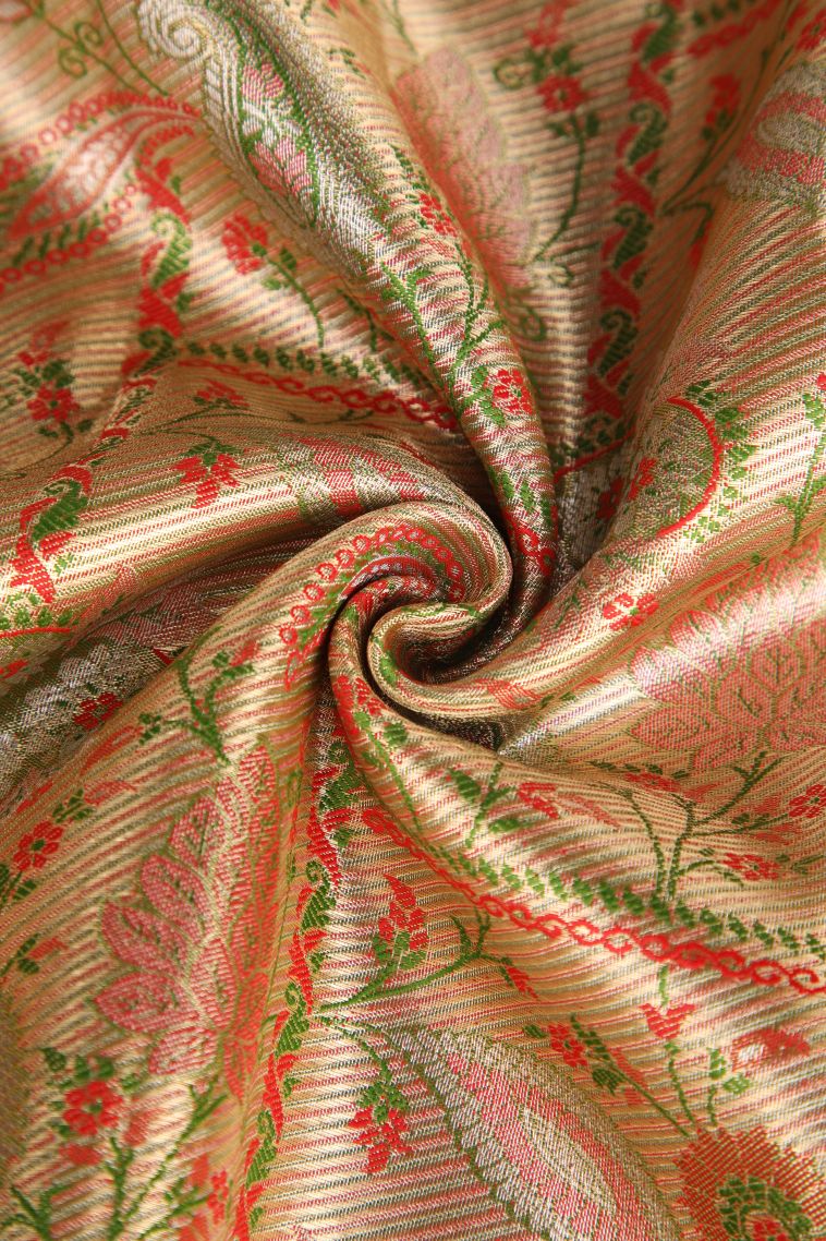 Gold Apoorva Silk Sarees with Copper Zari Floral Patterns view 4