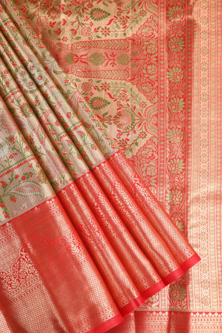 Gold Apoorva Silk Sarees with Copper Zari Floral Patterns