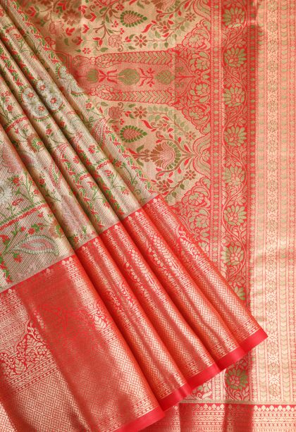 Gold Apoorva Silk Sarees with Copper Zari Floral Patterns