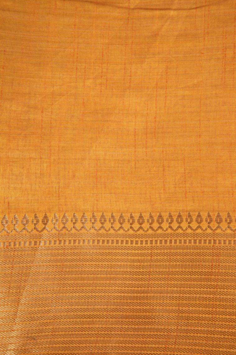 Apricot Orange Semi Raw Silk Printed Gold Zari with Floral Patterns view 3