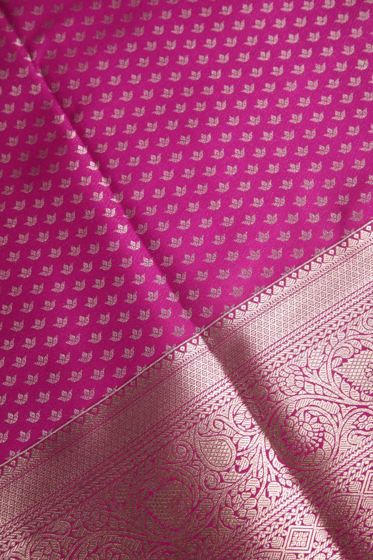 Fuscia Pink Apoorva Silk Sarees Copper Zari with Floral Puttas view 3