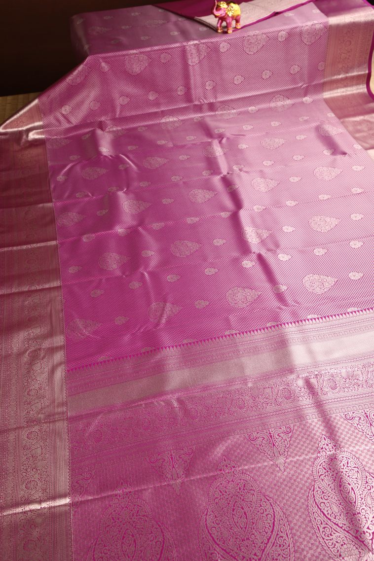 Fuscia Pink Apoorva Silk Sarees Copper Zari with Floral Puttas view 2