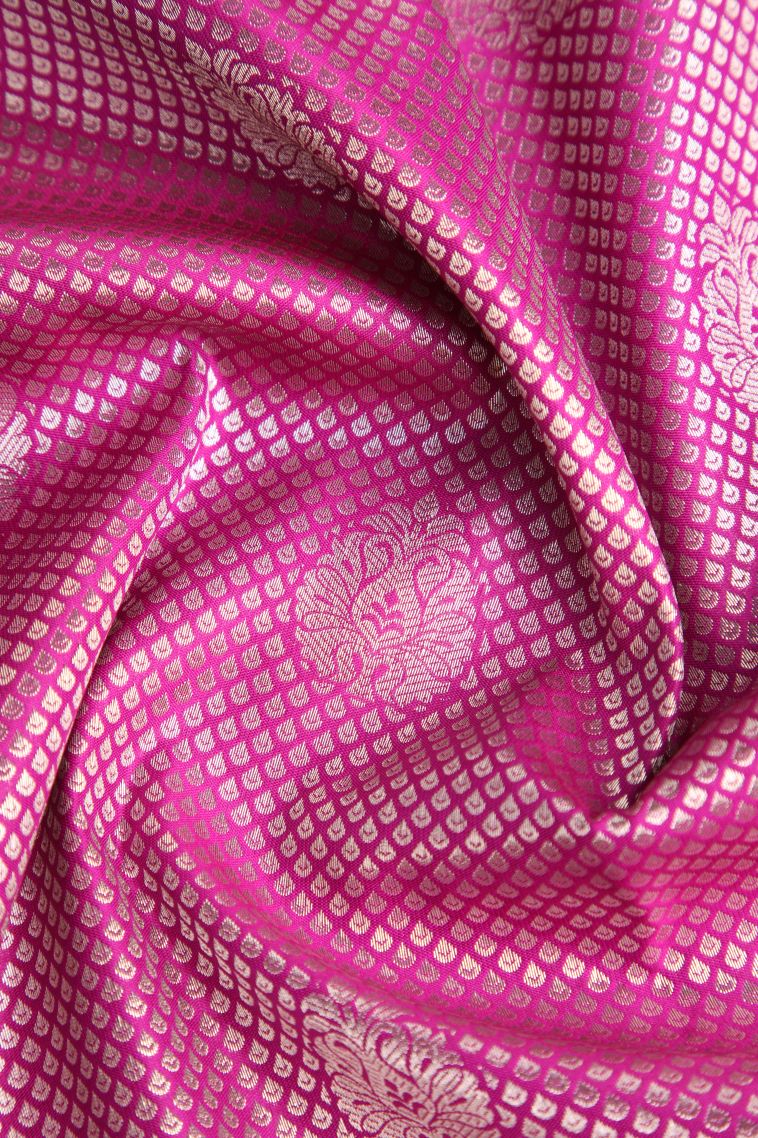 Fuscia Pink Apoorva Silk Sarees Copper Zari with Floral Puttas view 4