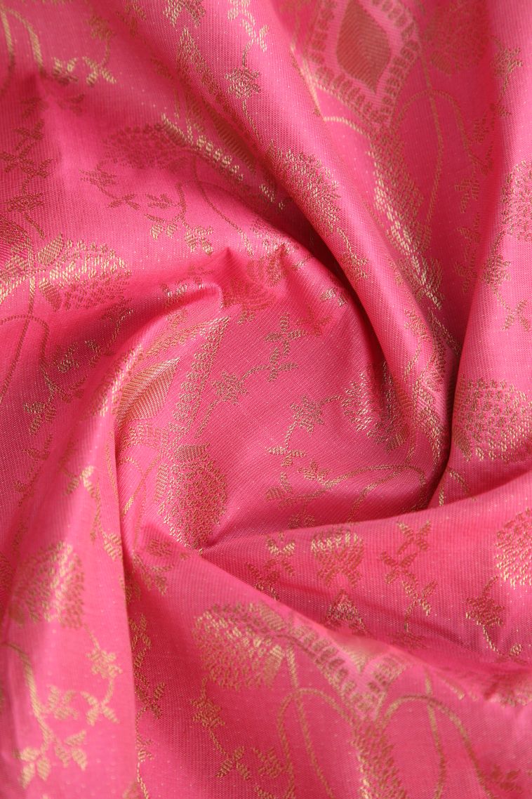 Rose Pink Apoorva Silk Sarees with Copper Zari Floral Patterns view 4
