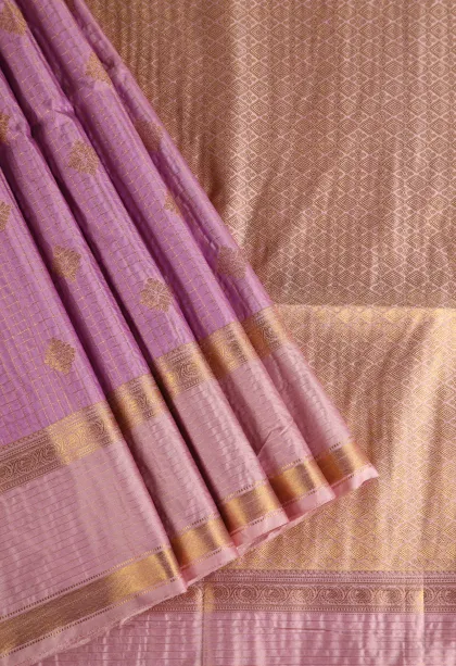 Lean Pink Apoorva Silk Sarees with Gold Zari Checks And Puttas