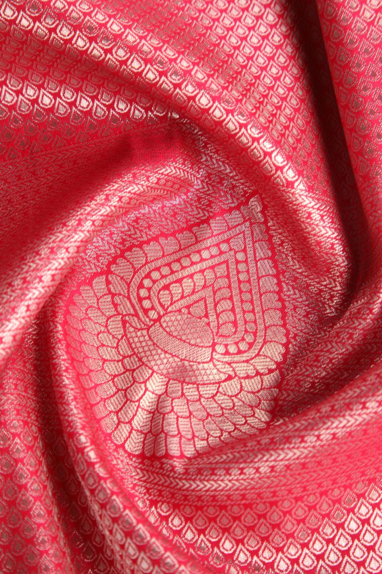 Rose Red Apoorva Silk Sarees Silver Zari with Leaf Puttas view 4