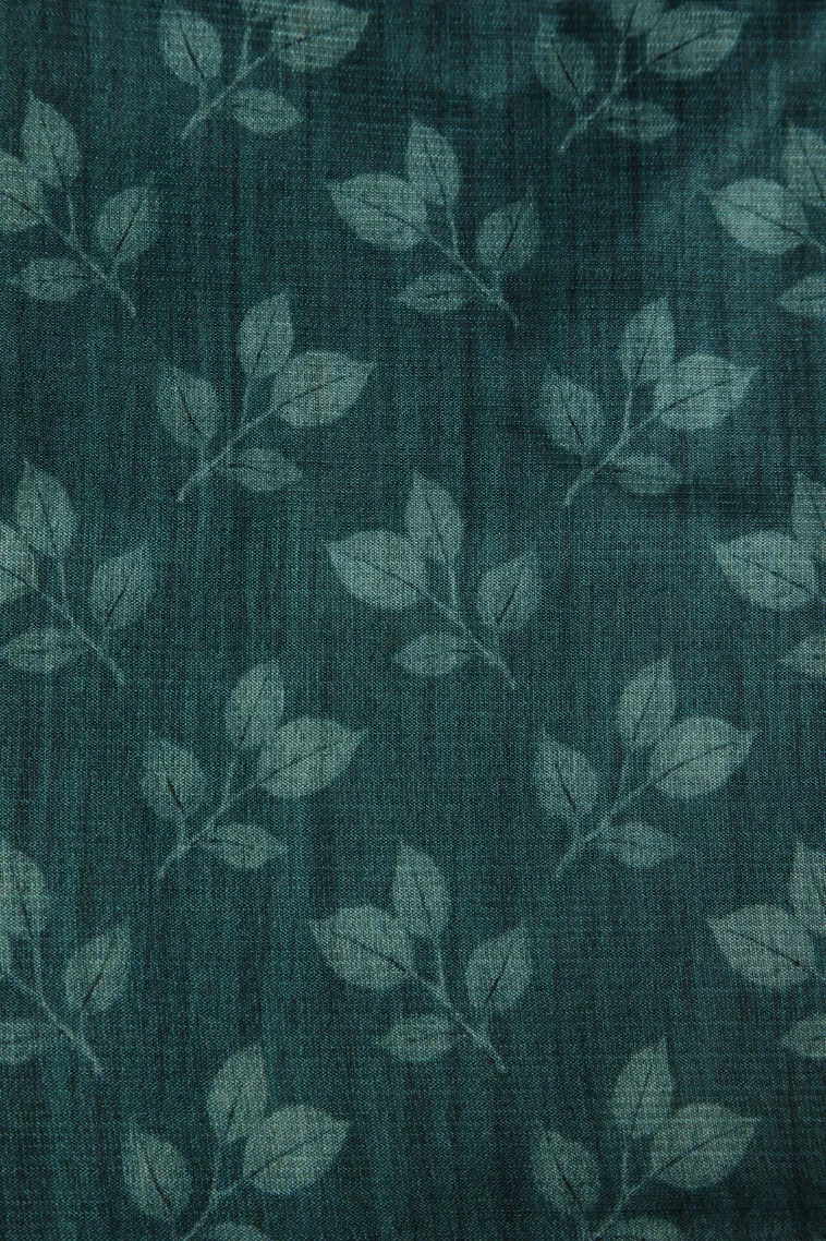 Teal Blue Raw Silk Sarees Without Zari With Floral Patterns view 3